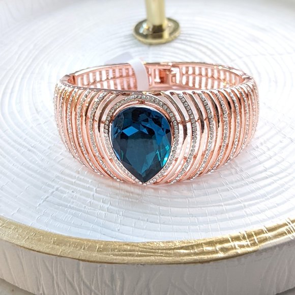 Rose Gold Plated Blue Crystal Opulence Bracelet - Picture 3 of 10